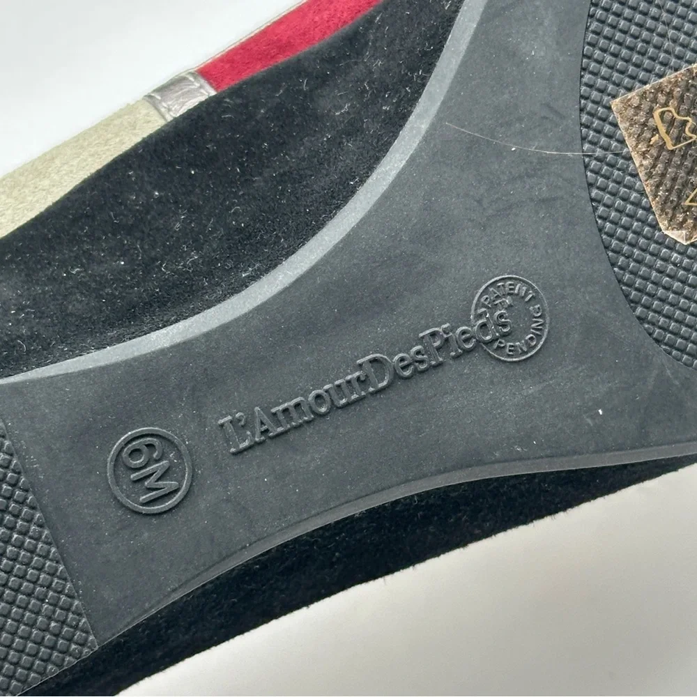 L'Amour Des Pieds Betty‎ Jane Flats Size 6 Black Red Suede Low Wedge Comfy Shoe